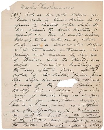 Lot #352 Charles Sumner Handwritten Manuscript - Image 1