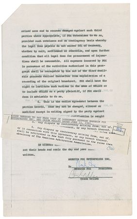 Lot #957 Orson Welles Signed Document - Image 1