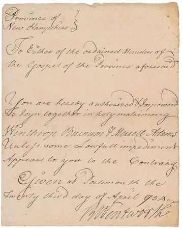 Lot #132 Benning Wentworth Signed Document - Image 1