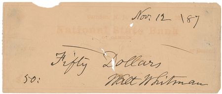 Lot #675 Walt Whitman Check - Image 1
