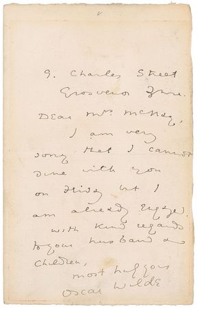 Lot #676 Oscar Wilde: Uncommon letter by the great Oscar Wilde - Image 1