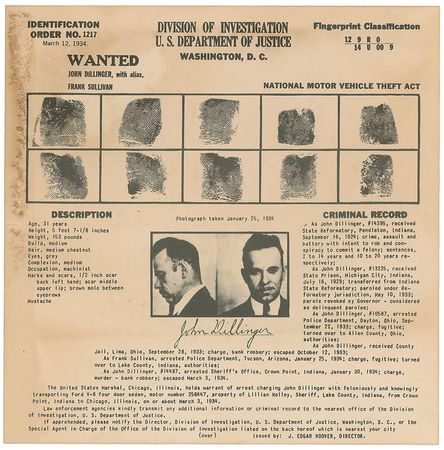 Lot #149 John Dillinger Wanted Poster - Image 1