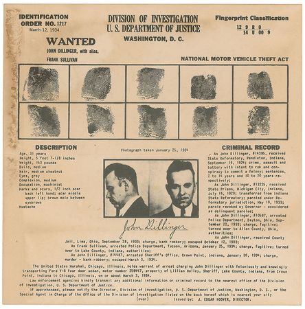 Lot #149 John Dillinger Wanted Poster - Image 2