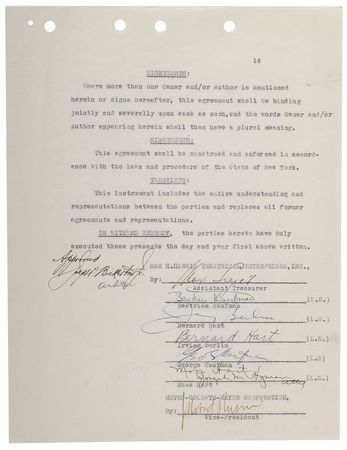 Lot #823 Irving Berlin Signed Document - Image 1