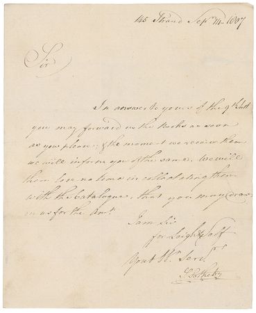 Lot #158 Samuel Sotheby Handwritten Letter Signed - Image 1