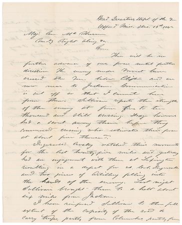 Lot #26 U. S. Grant: “The enemy under Forrest have crossed the Ten. below Clifton,” writes Grant in a tactical letter to McPherson as 