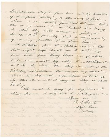 Lot #26 U. S. Grant: “The enemy under Forrest have crossed the Ten. below Clifton,” writes Grant in a tactical letter to McPherson as 