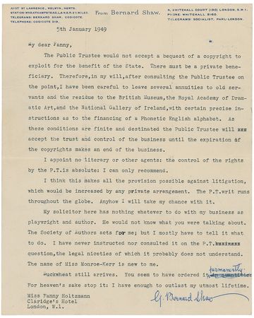 Lot #719 George Bernard Shaw Typed Letter Signed - Image 2