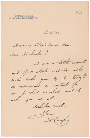 Lot #456 Samuel P. Langley Handwritten Letter Signed - Image 1