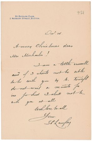 Lot #456 Samuel P. Langley Handwritten Letter Signed - Image 2