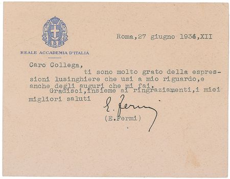 Lot #172 Enrico Fermi: Rare letter from the physicist who split the atom - Image 1