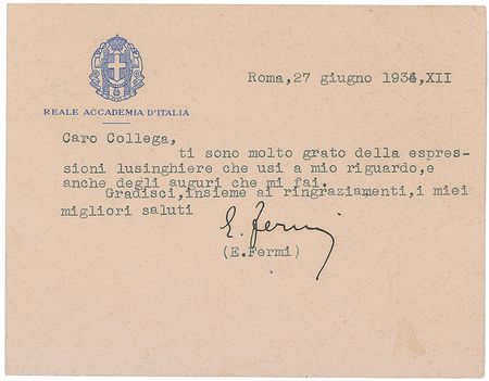 Lot #172 Enrico Fermi: Rare letter from the physicist who split the atom - Image 2