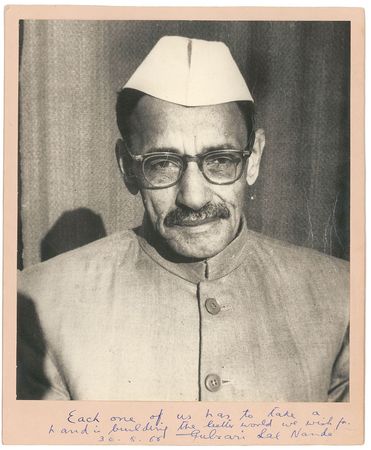 Lot #326 Gulzarilal Nanda Signed Photograph - Image 2