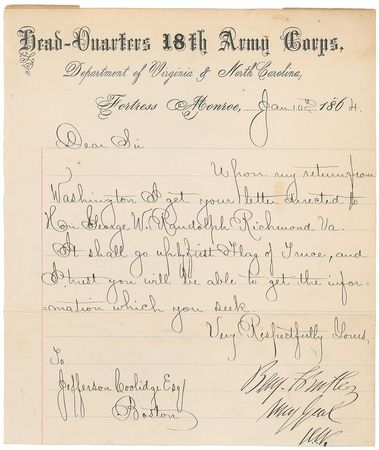 Lot #409 Benjamin Butler Signed Letter - Image 1