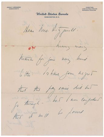 Lot #60 John F. Kennedy: “I am confident that it will be passed by the Congress next session regardless of the veto” - Image 1