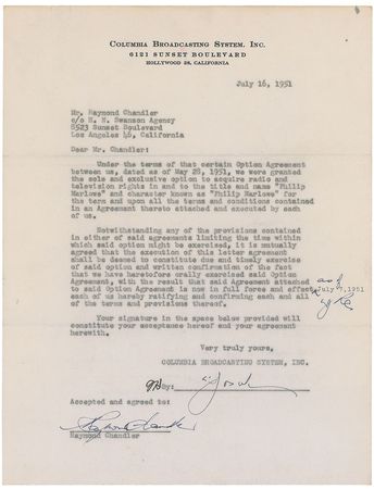 Lot #629 Raymond Chandler Signed Document - Image 1
