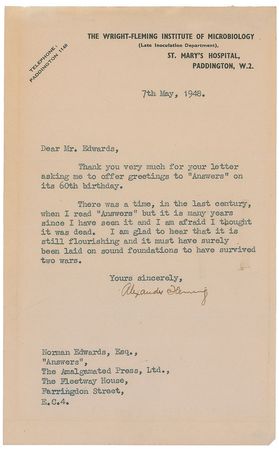 Lot #175 Alexander Fleming Typed Letter Signed - Image 1