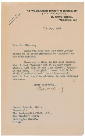 Lot #175 Alexander Fleming Typed Letter Signed - Image 2