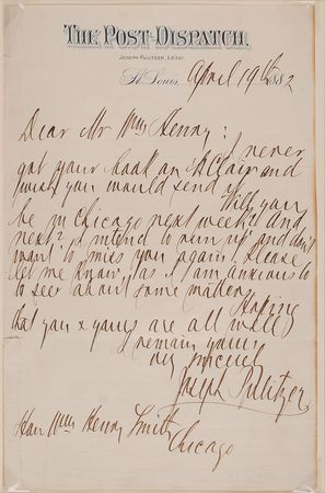 Lot #155 Joseph Pulitzer: Scarce correspondence between important newsmen - Image 2