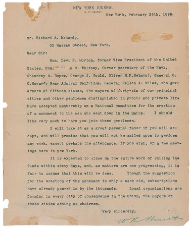 Lot #295 William Randolph Hearst Typed Letter Signed - Image 1