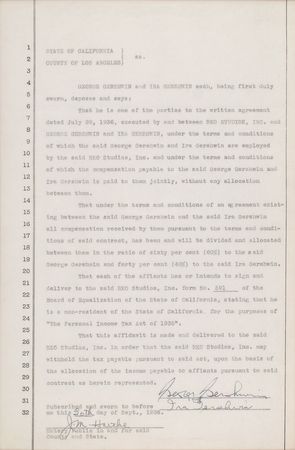 Lot #801 George and Ira Gershwin: Rare 1936 RKO agreement with both Gershwin brothers - Image 2