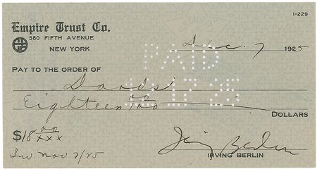 Lot #824 Irving Berlin Check - Image 2