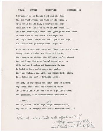 Lot #862 Madge Blake: “Then the Batmobile speeds them through chaotic noise” - Image 2