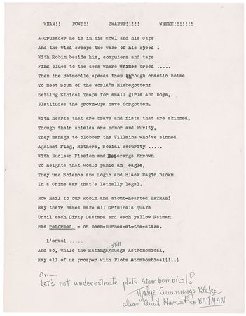 Lot #862 Madge Blake: “Then the Batmobile speeds them through chaotic noise” - Image 1