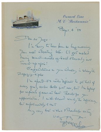 Lot #711 Sax Rohmer Handwritten Letter Signed - Image 1