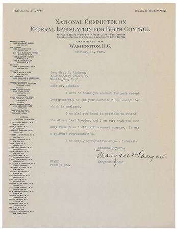 Lot #140 Margaret Sanger Typed Letter Signed - Image 1