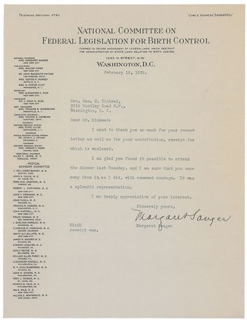 Lot #140 Margaret Sanger Typed Letter Signed - Image 2