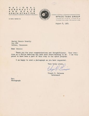 Lot #470 Gus Grissom: ?I am very proud to have been a part of this step in our space program? - Image 1