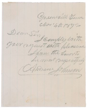 Lot #23 Andrew Johnson Signed Note - Image 1