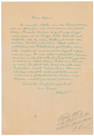 Lot #170 Albert Einstein: Fondly recalling a happy relative: ?Freud would have been among the unemployed, had all people been as healthy and un-crippled? - Image 1