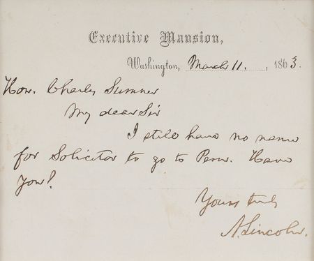 Lot #20 Abraham Lincoln: The president petitions Sumner for a Spanish-speaker - Image 2