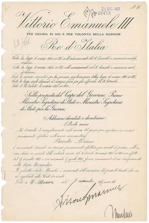 Lot #325 Benito Mussolini and Vittorio Emanuele III Signed Document - Image 2