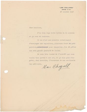 Lot #585 Marc Chagall Typed Letter Signed - Image 1