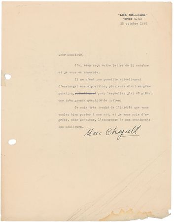 Lot #585 Marc Chagall Typed Letter Signed - Image 2