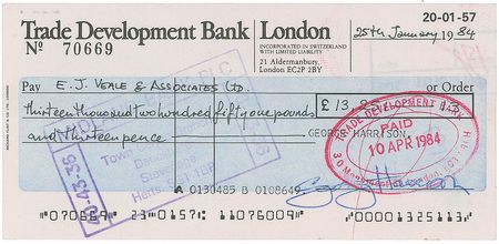 Lot #794 Beatles: George Harrison Check - Image 1