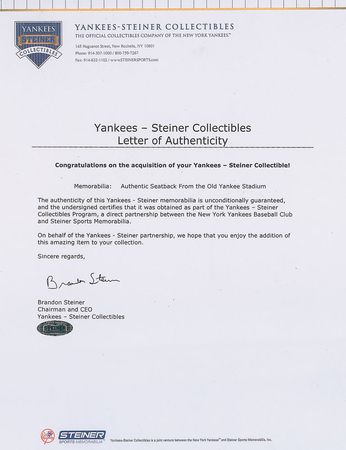 Lot #976 NY Yankees: Original Yankee Stadium seat signed by the ’78 champs - Image 2