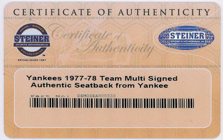 Lot #976 NY Yankees: Original Yankee Stadium seat signed by the ’78 champs - Image 3