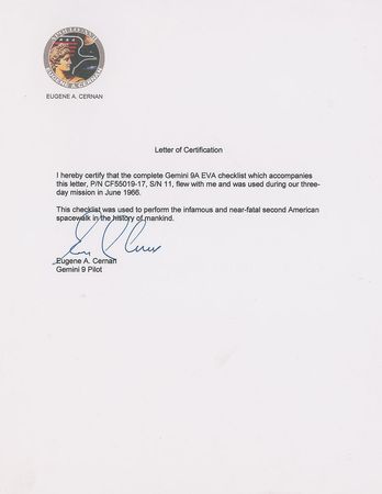 Lot #5016 Gene Cernan?s Gemini 9A Flown EVA Checklist - Image 9