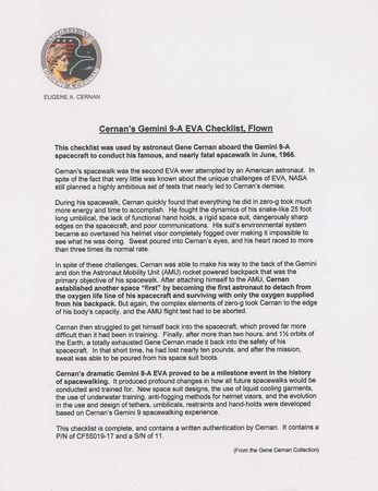 Lot #5016 Gene Cernan?s Gemini 9A Flown EVA Checklist - Image 8