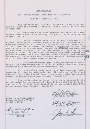 Lot #5085 Dave Scott?s Apollo 15 Flown Cover - Image 2