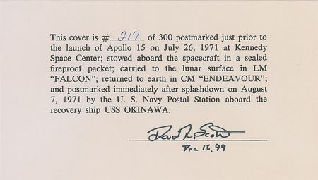 Lot #5085 Dave Scott?s Apollo 15 Flown Cover - Image 3