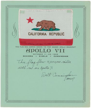 Lot #5035 Walt Cunningham?s Apollo 7 Flown California Flag - Image 1