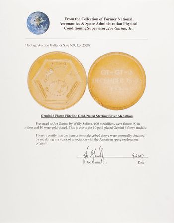 Lot #5015 Gemini 6 Flown Fliteline Gold-plated Medallion - Image 5