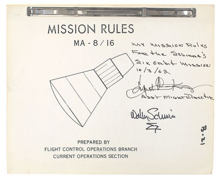 Lot #5006 Gene Kranz’s MA-8 Mission Rules Signed