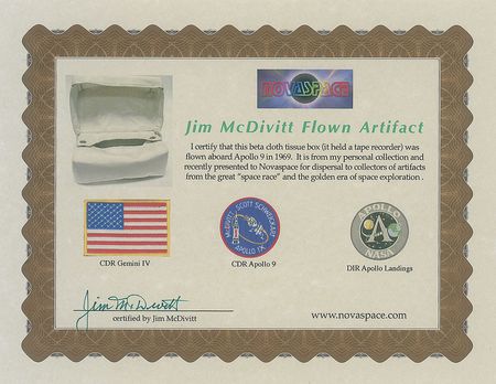Lot #5038 Jim McDivitt?s Apollo 9 Flown Tissue Dispenser Assembly - Image 7