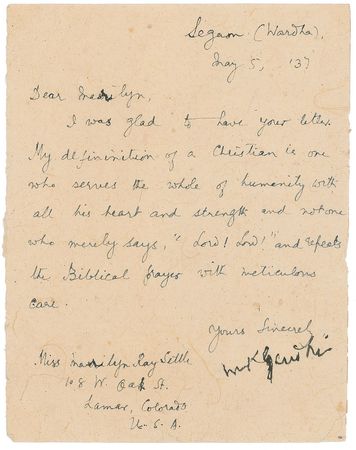Lot #242 Mohandas Gandhi: “A Christian is one who